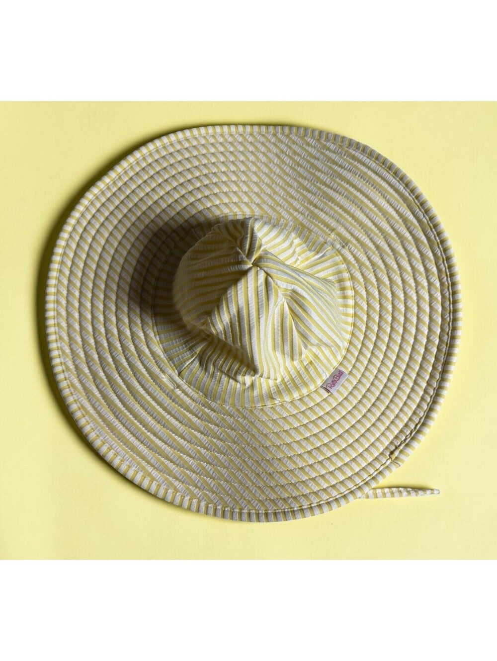 RuffleButts yellow Striped UPF 50+ sun protective swim hat Size 3T-5 Tie